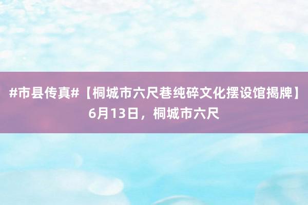 #市县传真#【桐城市六尺巷纯碎文化摆设馆揭牌】6月13日，桐城市六尺