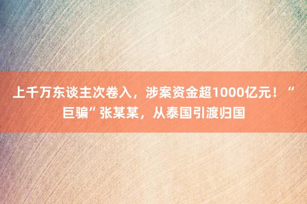 上千万东谈主次卷入，涉案资金超1000亿元！“巨骗”张某某，从泰国引渡归国