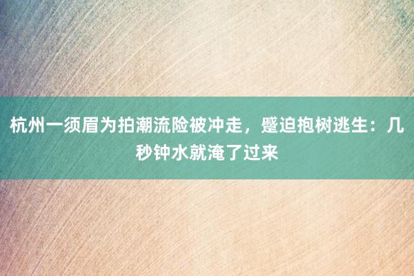 杭州一须眉为拍潮流险被冲走，蹙迫抱树逃生：几秒钟水就淹了过来