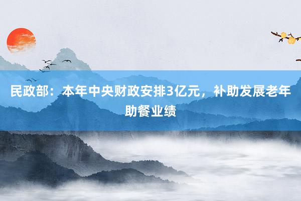 民政部：本年中央财政安排3亿元，补助发展老年助餐业绩